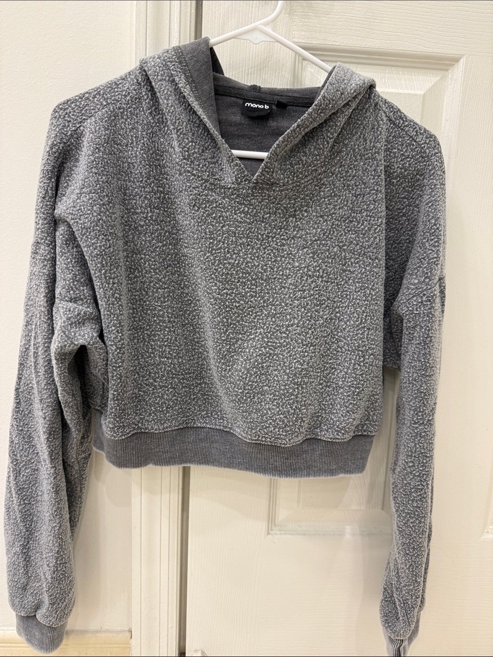 Mono B Gray Textured Cropped Hoodie. Size medium
